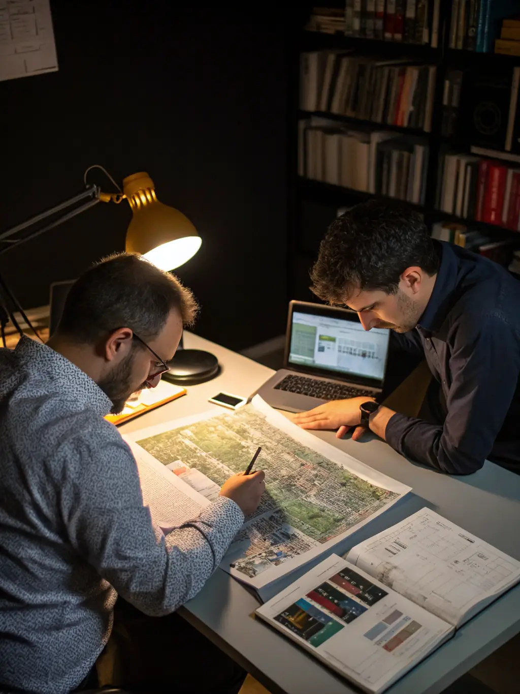 An image of researchers examining historical documents and architectural plans related to mill construction and operation, emphasizing the importance of documentation.