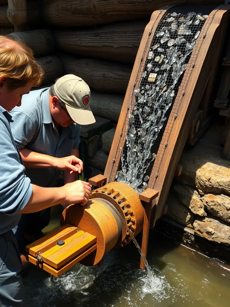 A photograph of volunteers working on the restoration of an old watermill, showcasing teamwork and dedication to preserving historical structures.